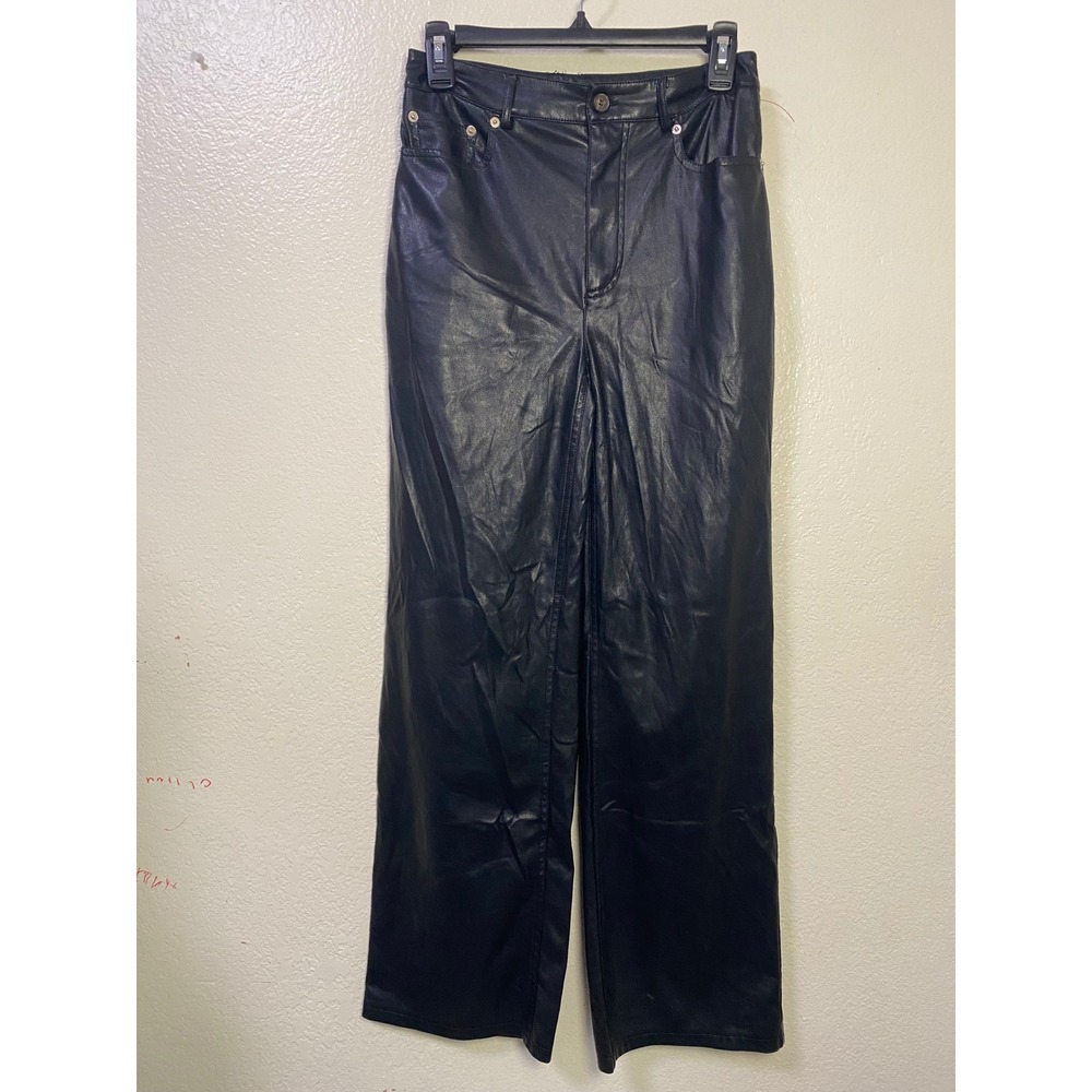 Urban Outfitters Faux Leather Wide Leg Pants Black High Rise Size 26